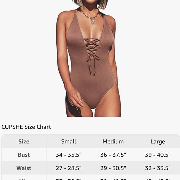 NWT CUPSHE Women's V neck Lace Up One Piece Swimsuit Size L - Picture 12 of 12